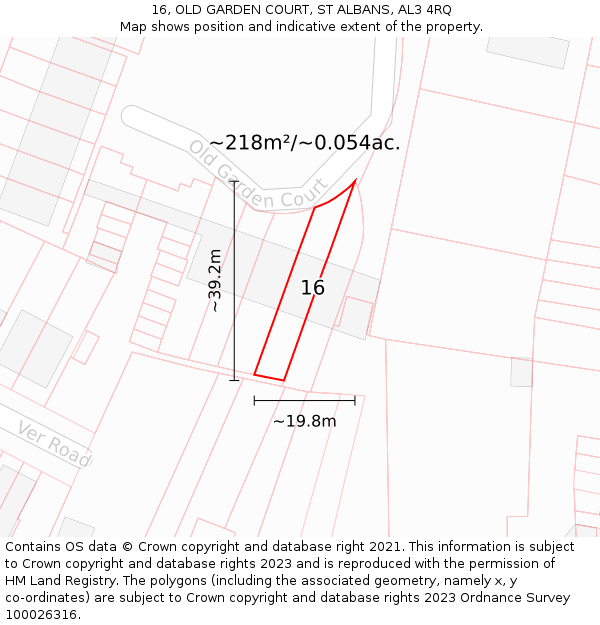 16, OLD GARDEN COURT, ST ALBANS, AL3 4RQ: Plot and title map