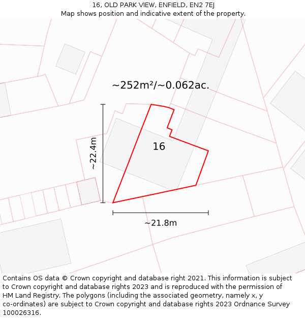 16, OLD PARK VIEW, ENFIELD, EN2 7EJ: Plot and title map