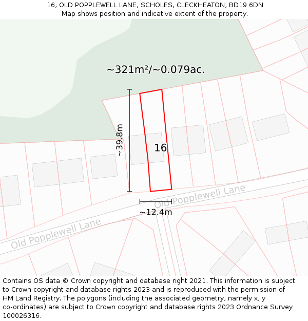 16, OLD POPPLEWELL LANE, SCHOLES, CLECKHEATON, BD19 6DN: Plot and title map