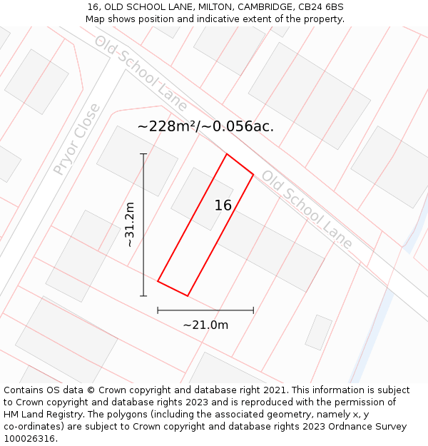16, OLD SCHOOL LANE, MILTON, CAMBRIDGE, CB24 6BS: Plot and title map
