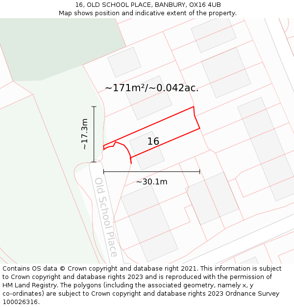 16, OLD SCHOOL PLACE, BANBURY, OX16 4UB: Plot and title map