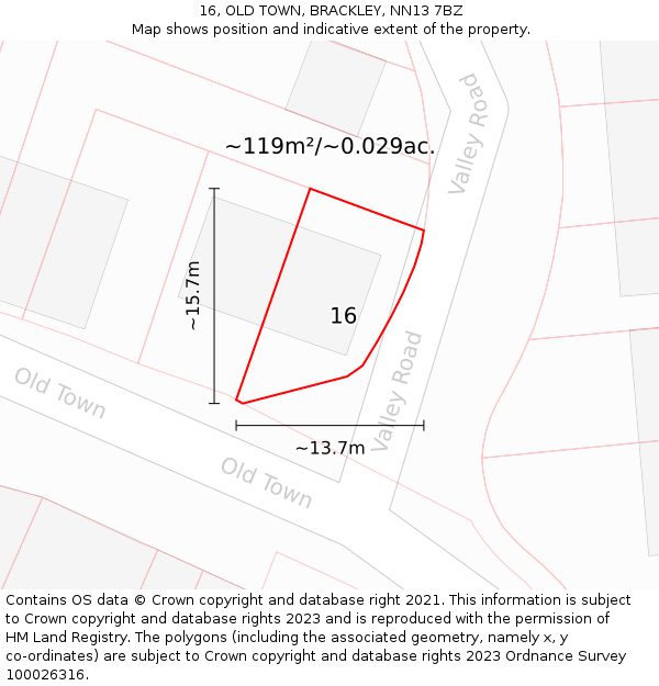 16, OLD TOWN, BRACKLEY, NN13 7BZ: Plot and title map
