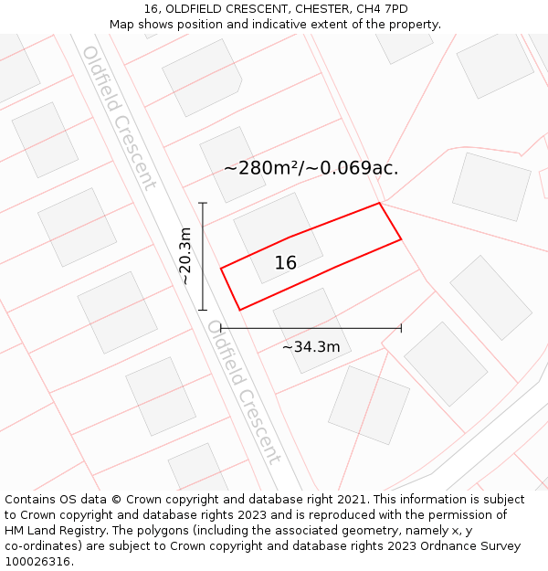 16, OLDFIELD CRESCENT, CHESTER, CH4 7PD: Plot and title map