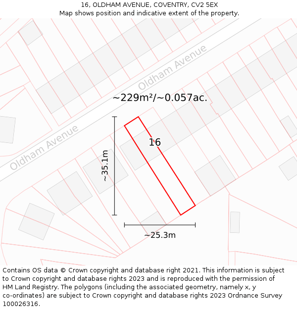 16, OLDHAM AVENUE, COVENTRY, CV2 5EX: Plot and title map