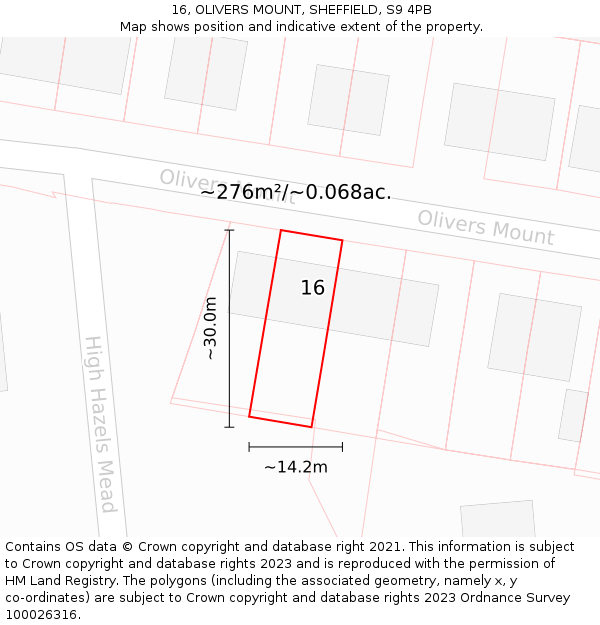 16, OLIVERS MOUNT, SHEFFIELD, S9 4PB: Plot and title map