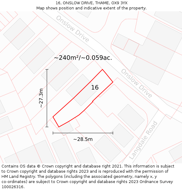 16, ONSLOW DRIVE, THAME, OX9 3YX: Plot and title map