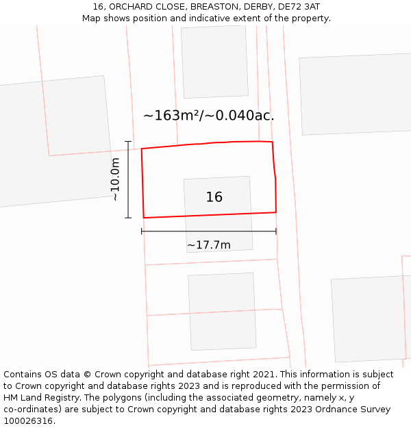 16, ORCHARD CLOSE, BREASTON, DERBY, DE72 3AT: Plot and title map