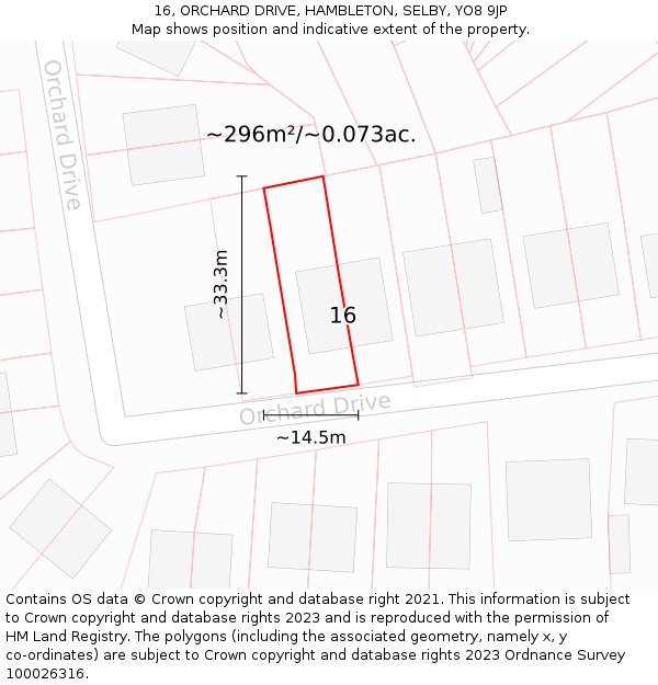 16, ORCHARD DRIVE, HAMBLETON, SELBY, YO8 9JP: Plot and title map
