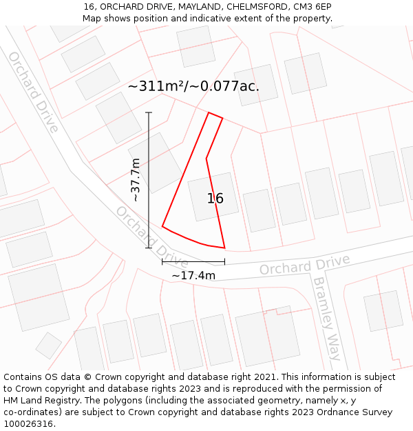 16, ORCHARD DRIVE, MAYLAND, CHELMSFORD, CM3 6EP: Plot and title map