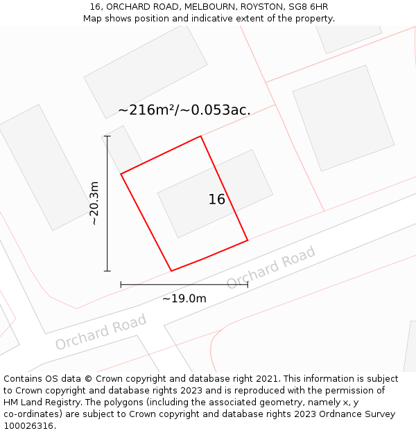 16, ORCHARD ROAD, MELBOURN, ROYSTON, SG8 6HR: Plot and title map