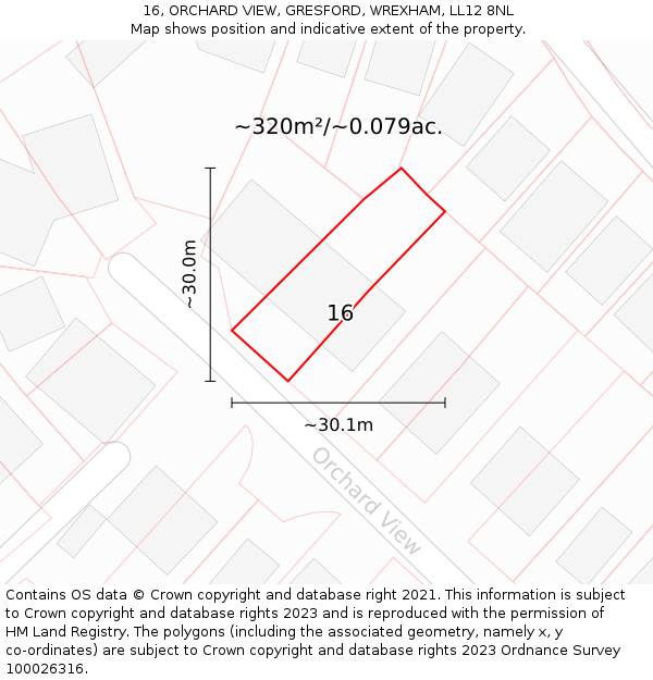 16, ORCHARD VIEW, GRESFORD, WREXHAM, LL12 8NL: Plot and title map