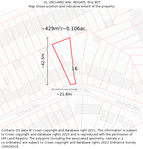 16, ORCHARD WAY, REIGATE, RH2 8DT: Plot and title map