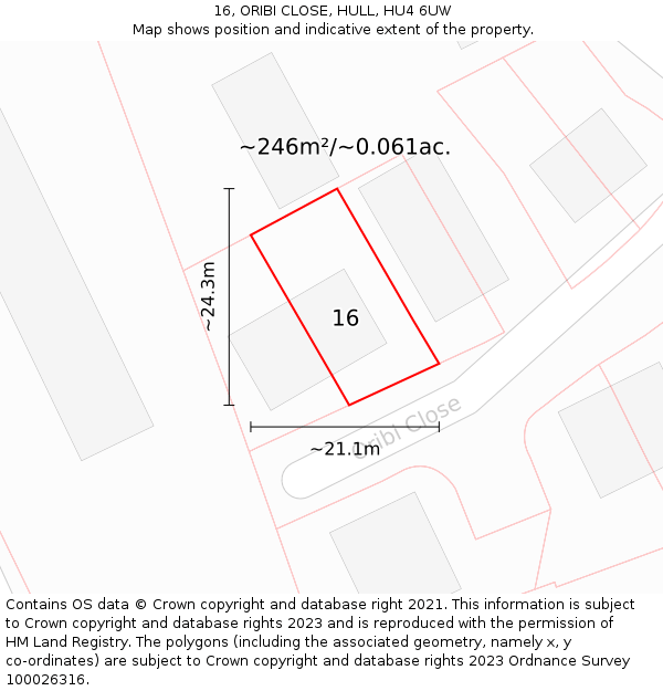 16, ORIBI CLOSE, HULL, HU4 6UW: Plot and title map