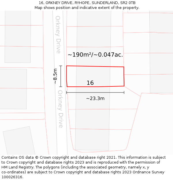 16, ORKNEY DRIVE, RYHOPE, SUNDERLAND, SR2 0TB: Plot and title map