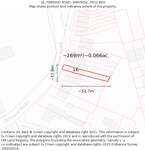 16, ORMOND ROAD, WANTAGE, OX12 8EG: Plot and title map