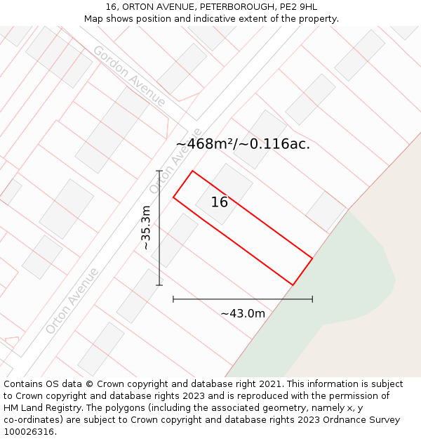 16, ORTON AVENUE, PETERBOROUGH, PE2 9HL: Plot and title map