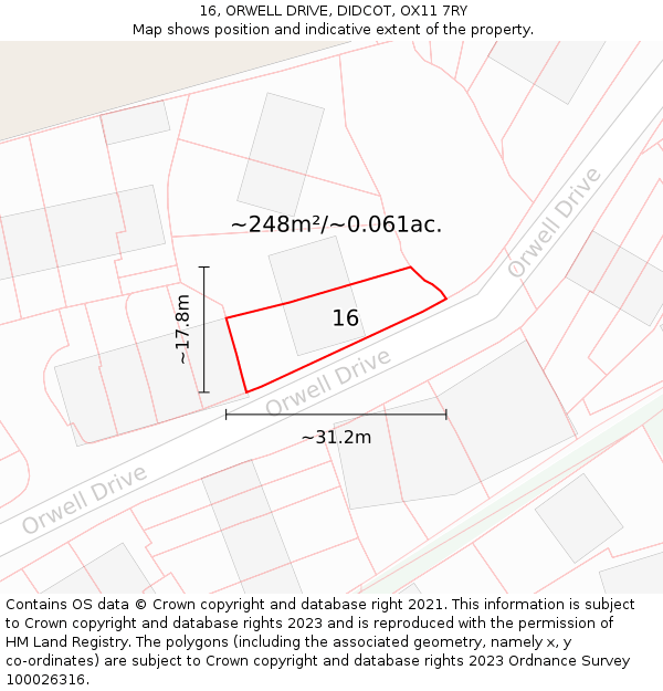 16, ORWELL DRIVE, DIDCOT, OX11 7RY: Plot and title map
