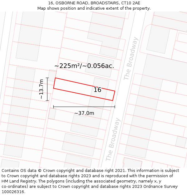 16, OSBORNE ROAD, BROADSTAIRS, CT10 2AE: Plot and title map