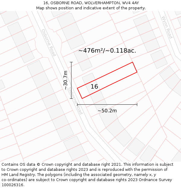 16, OSBORNE ROAD, WOLVERHAMPTON, WV4 4AY: Plot and title map