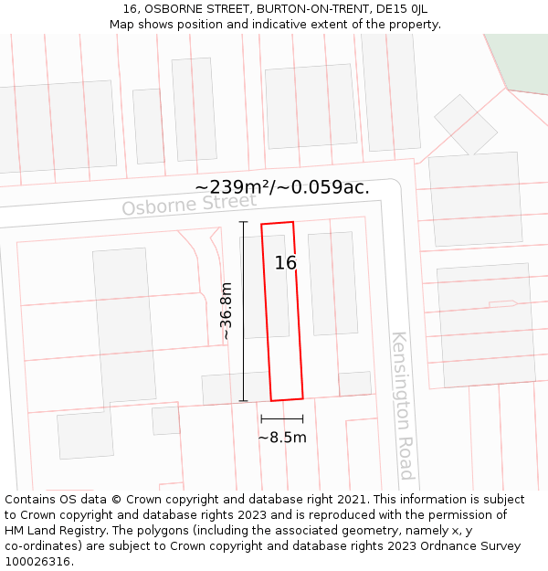16, OSBORNE STREET, BURTON-ON-TRENT, DE15 0JL: Plot and title map