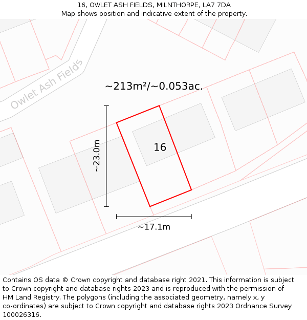 16, OWLET ASH FIELDS, MILNTHORPE, LA7 7DA: Plot and title map