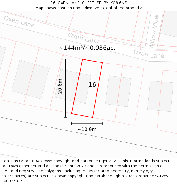 16, OXEN LANE, CLIFFE, SELBY, YO8 6NS: Plot and title map