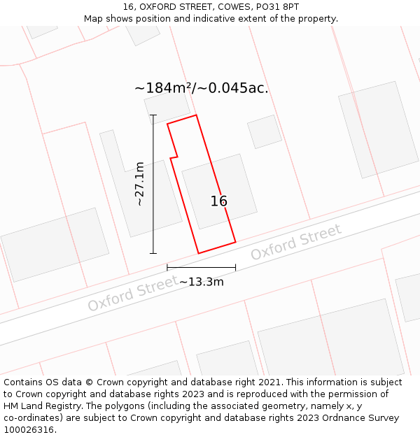 16, OXFORD STREET, COWES, PO31 8PT: Plot and title map