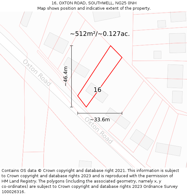 16, OXTON ROAD, SOUTHWELL, NG25 0NH: Plot and title map