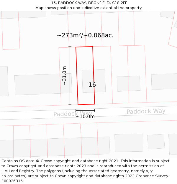 16, PADDOCK WAY, DRONFIELD, S18 2FF: Plot and title map