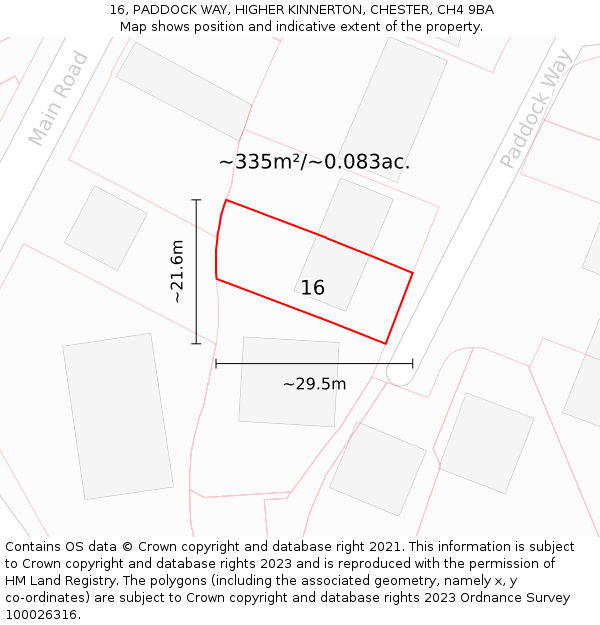 16, PADDOCK WAY, HIGHER KINNERTON, CHESTER, CH4 9BA: Plot and title map