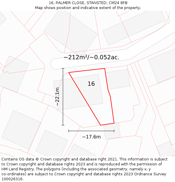 16, PALMER CLOSE, STANSTED, CM24 8FB: Plot and title map