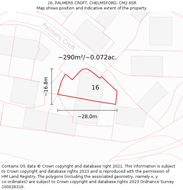 16, PALMERS CROFT, CHELMSFORD, CM2 6SR: Plot and title map