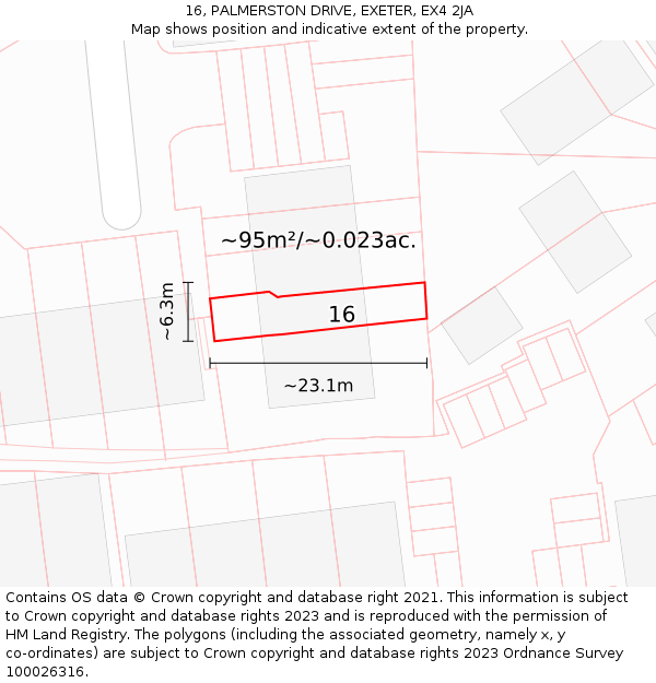 16, PALMERSTON DRIVE, EXETER, EX4 2JA: Plot and title map