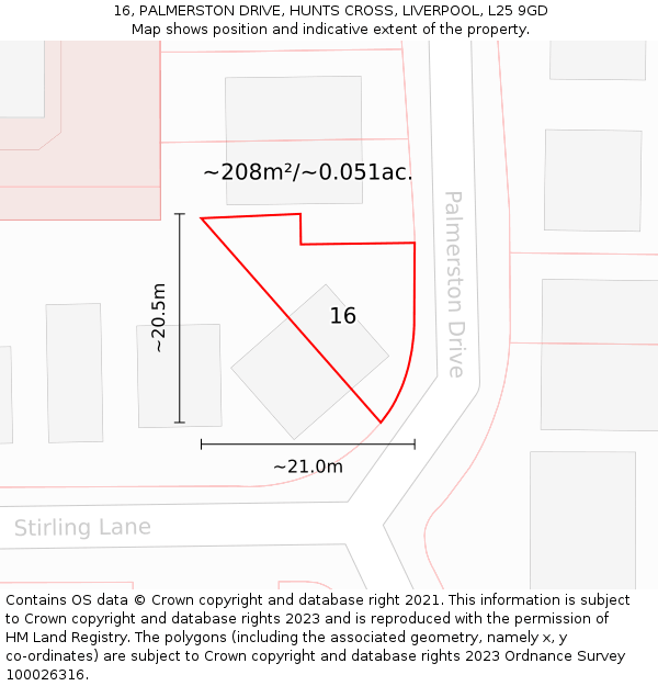 16, PALMERSTON DRIVE, HUNTS CROSS, LIVERPOOL, L25 9GD: Plot and title map