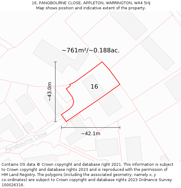 16, PANGBOURNE CLOSE, APPLETON, WARRINGTON, WA4 5HJ: Plot and title map