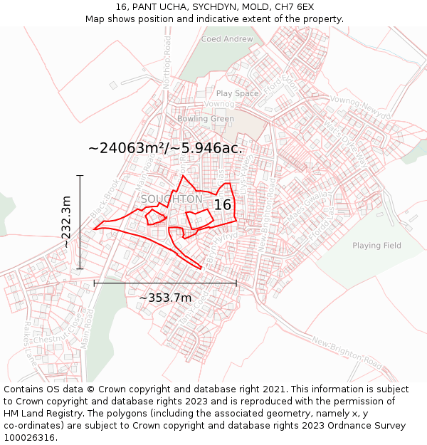 16, PANT UCHA, SYCHDYN, MOLD, CH7 6EX: Plot and title map