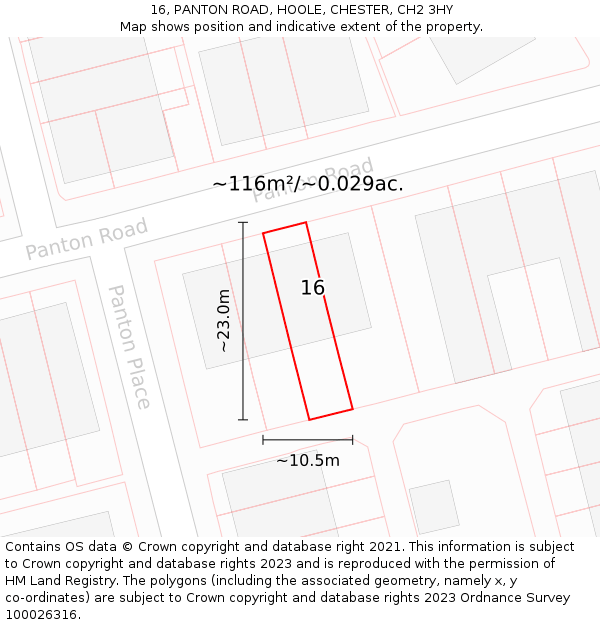 16, PANTON ROAD, HOOLE, CHESTER, CH2 3HY: Plot and title map