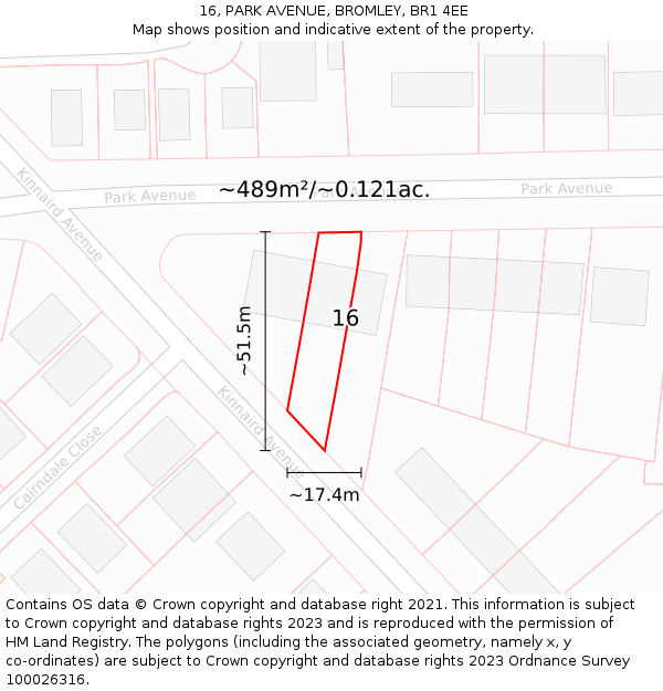 16, PARK AVENUE, BROMLEY, BR1 4EE: Plot and title map