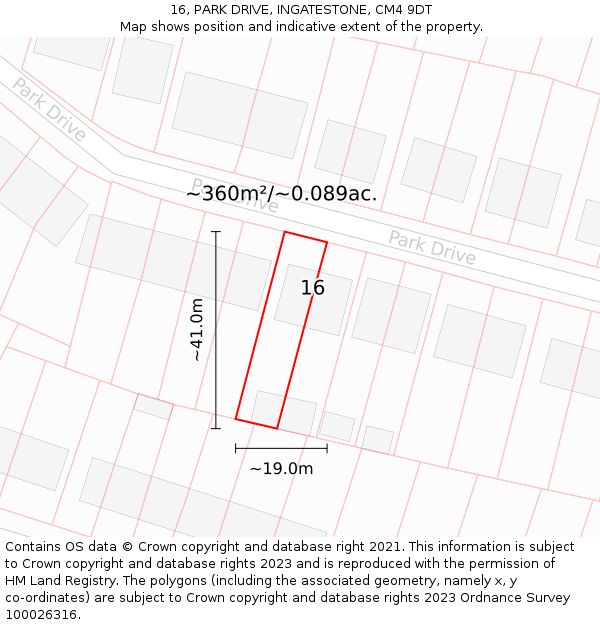 16, PARK DRIVE, INGATESTONE, CM4 9DT: Plot and title map