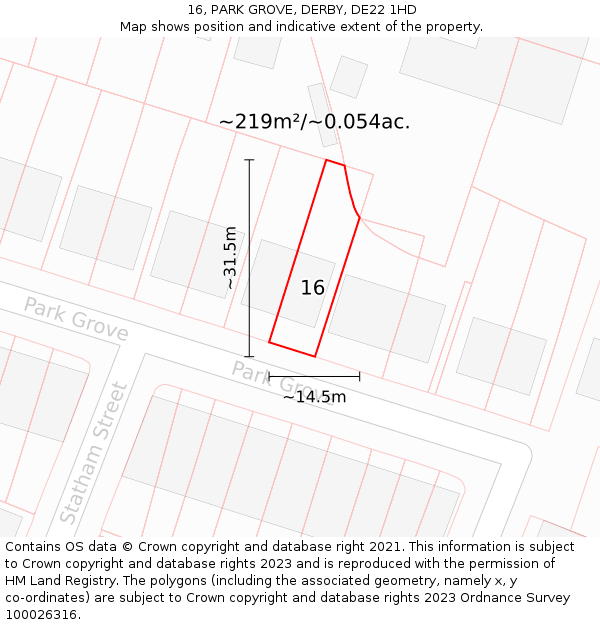 16, PARK GROVE, DERBY, DE22 1HD: Plot and title map