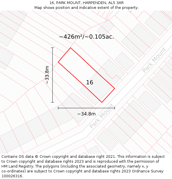 16, PARK MOUNT, HARPENDEN, AL5 3AR: Plot and title map