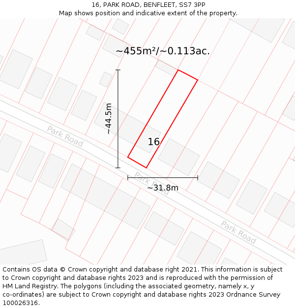 16, PARK ROAD, BENFLEET, SS7 3PP: Plot and title map
