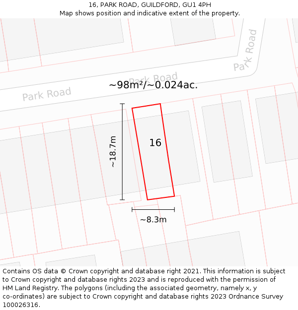 16, PARK ROAD, GUILDFORD, GU1 4PH: Plot and title map