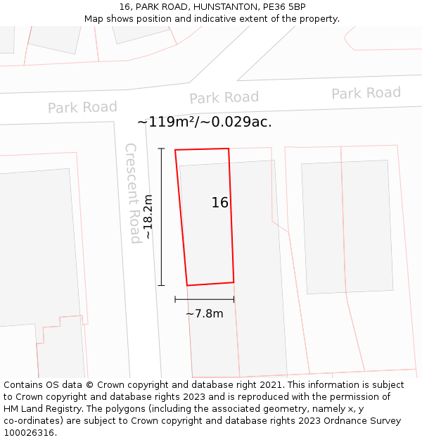 16, PARK ROAD, HUNSTANTON, PE36 5BP: Plot and title map
