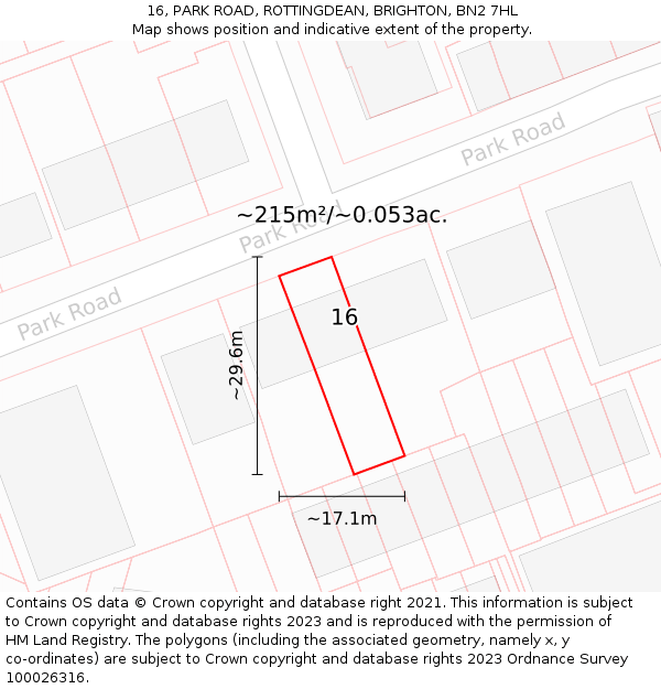 16, PARK ROAD, ROTTINGDEAN, BRIGHTON, BN2 7HL: Plot and title map