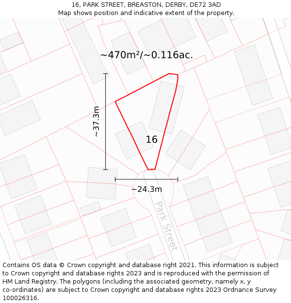 16, PARK STREET, BREASTON, DERBY, DE72 3AD: Plot and title map