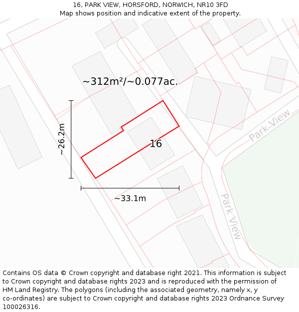 16, PARK VIEW, HORSFORD, NORWICH, NR10 3FD: Plot and title map