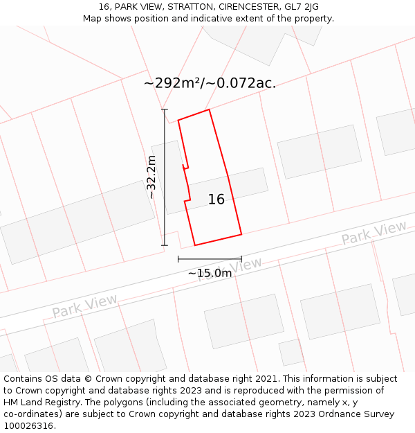 16, PARK VIEW, STRATTON, CIRENCESTER, GL7 2JG: Plot and title map