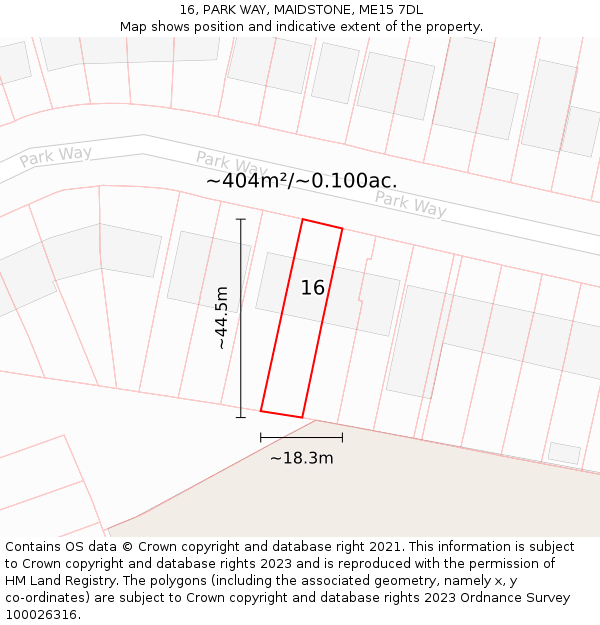 16, PARK WAY, MAIDSTONE, ME15 7DL: Plot and title map