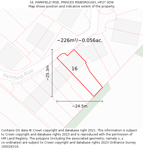 16, PARKFIELD RISE, PRINCES RISBOROUGH, HP27 0DW: Plot and title map